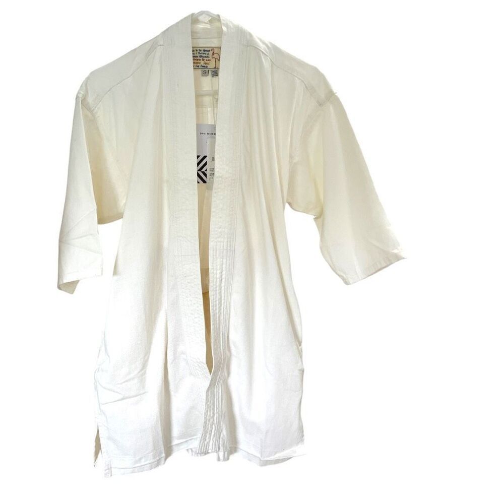 SANDRINE ROSE Women's White Open Front Inner Tie Denim Kimono Jacket Small NWT